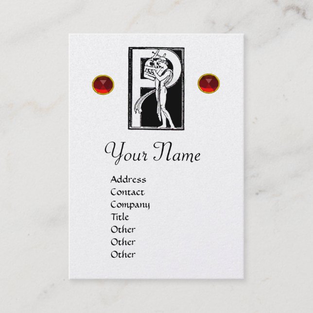 MONOGRAM P PLETTER, ROT RUBY, Schwarz-weiße Perle Visitenkarte (Vorderseite)