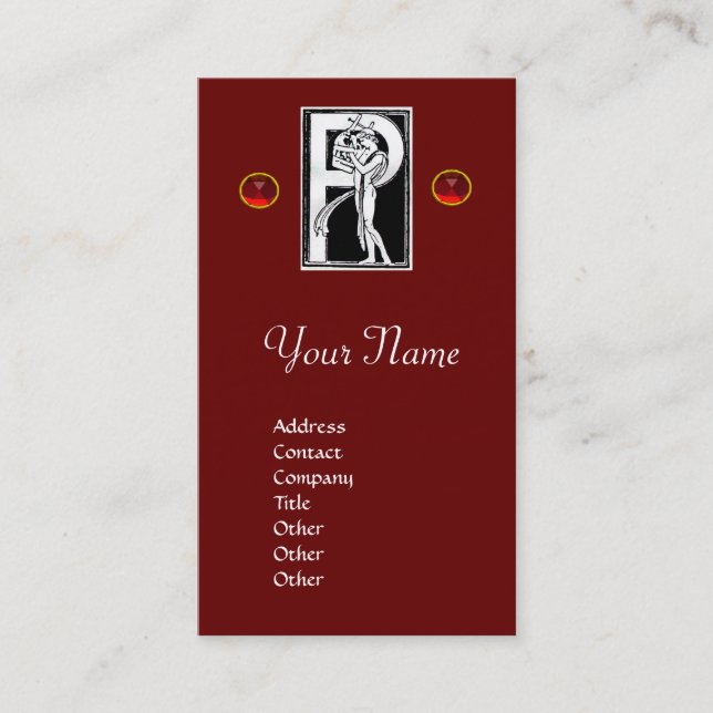 MONOGRAM P-SCHREIBEN ANTIQUE Schwarz-weiß rot Visitenkarte (Vorderseite)