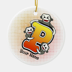 Monogram P Socken Monkey Keramik Ornament