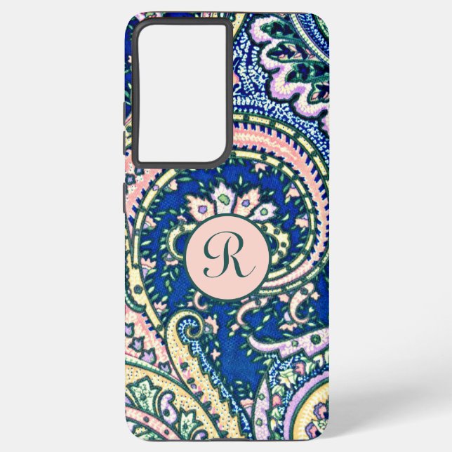 Monogram Paisley Blue Sage Green Blush Pink Samsung Galaxy Hülle (Rückseite)