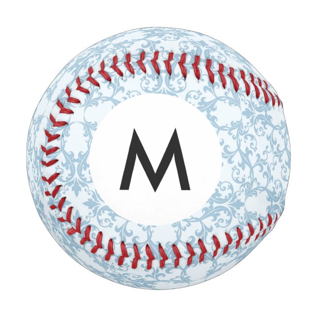 Monogram Pale Blue Damask Baseball (Vorderseite Links)
