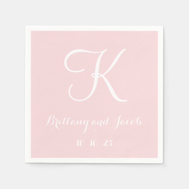 Monogram Pale Pink Classy Wedding Paper Napkins Serviette (Vorderseite)