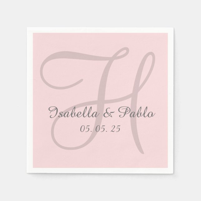 Monogram Pale Pink Stilvolles Hochzeitspapier Napk Serviette (Vorderseite)