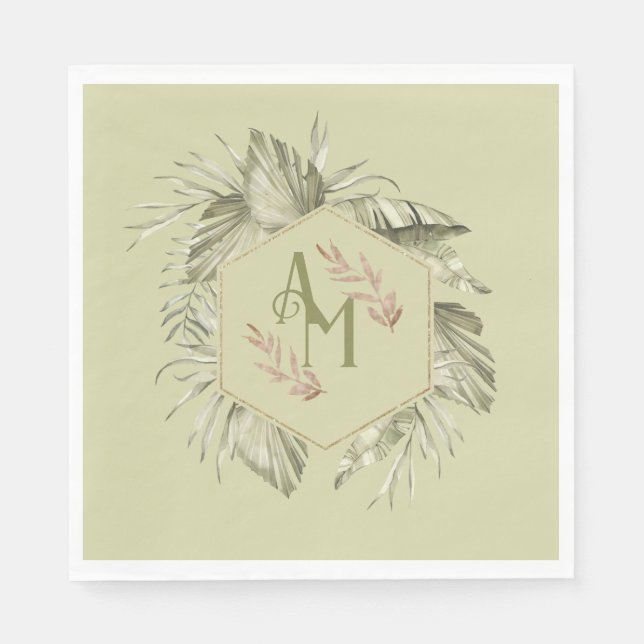 Monogram Palm Leaf Greenery 2 Serviette (Vorderseite)