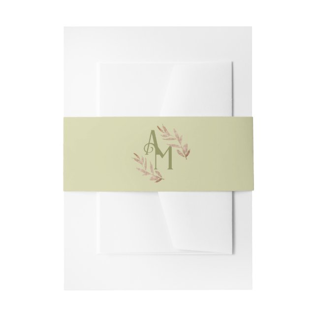 Monogram Palm Leaf Greenery Einladungsbanderole (Vorderseite Beispiel)