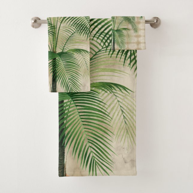 Monogram Palm Tree Vintages tropisches Elegant Badhandtuch Set (Insitu)