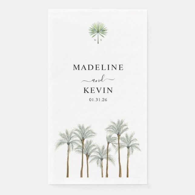 Monogram Palm Trees Wedding Serviette (Vorderseite)