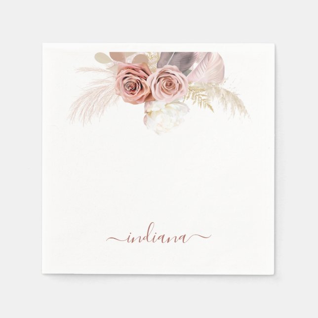 Monogram Pampas Grass Terracotta Floral Custom Serviette (Vorderseite)