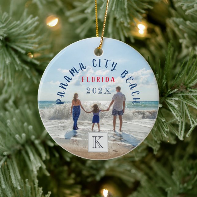 Monogram Panama City Beach Florida Travel Souvenir Keramik Ornament (Baum)