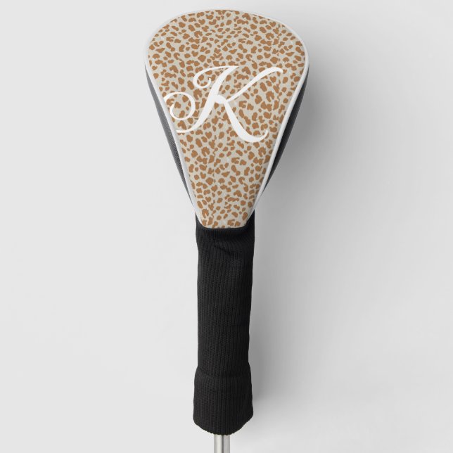 Monogram-Pantherfell hellbraunes Muster Name Buchs Golf Headcover (Vorderseite)