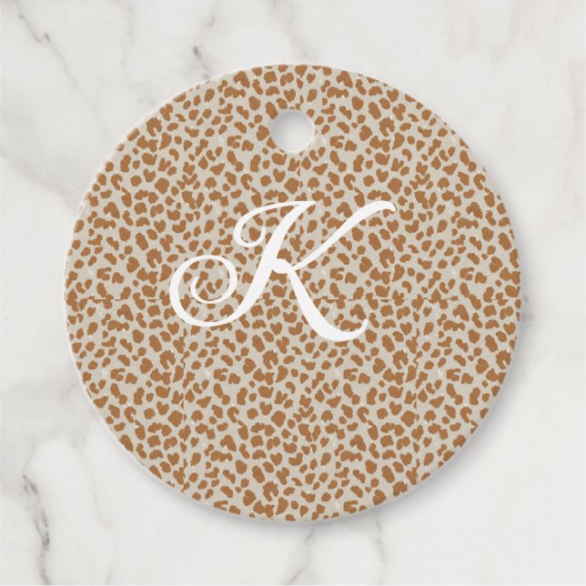 Monogram-Pantherhaut hellbraunes Muster Name Buchs Geschenkanhänger (Vorderseite)