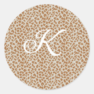 Monogram-Pantherhaut hellbraunes Muster Name Buchs Runder Aufkleber