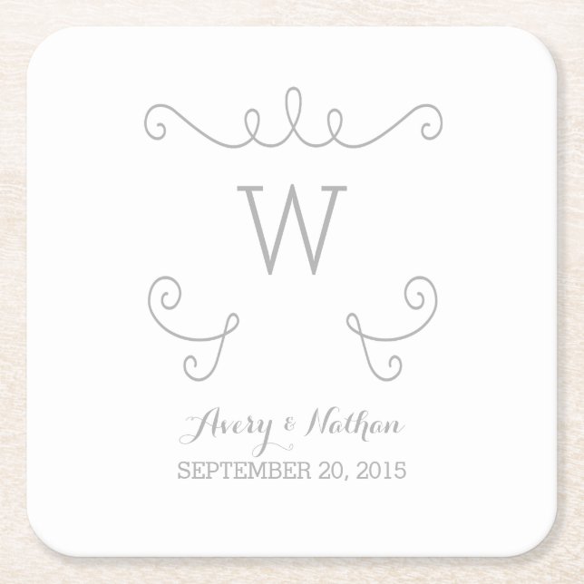 Monogram Paper-Untersetzer mit grauem Whimsical Ge Rechteckiger Pappuntersetzer (Vorderseite)