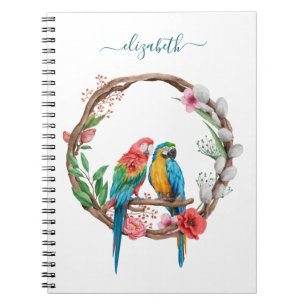 Monogram Parrots Macaw Birds farbenfrohe Blüten  Notizblock