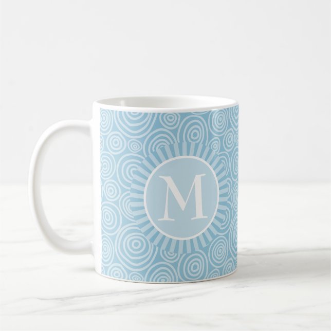 Monogram Pastel Blue Spirals - Personalisiert Kaffeetasse (Links)