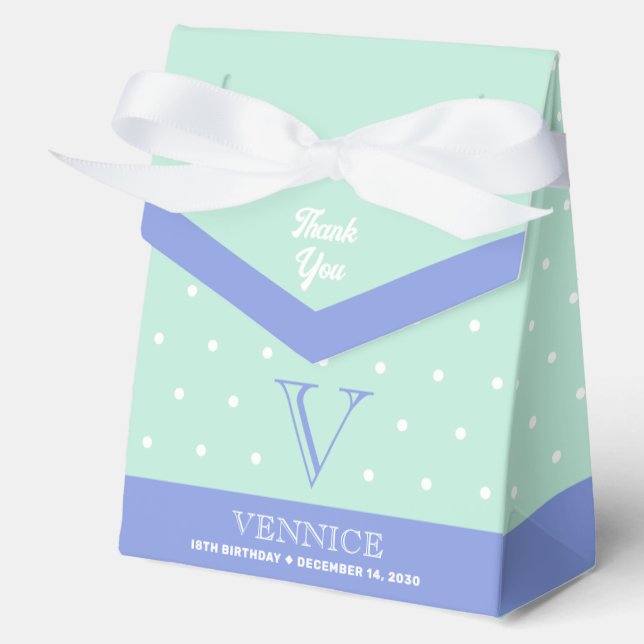 Monogram Pastel Green Blue Favor Box Geschenkschachtel (Vorderseite)