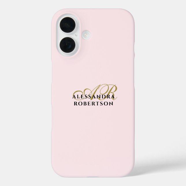 Monogram Pastel Pink Gold Black Stilvoll Minimalis Case-Mate iPhone Hülle (Rückseite)