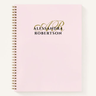 Monogram Pastel Pink Gold Schwarz Minimalistisch E Notizbuch