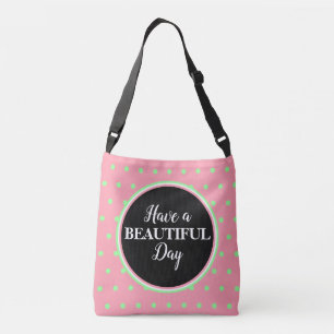 Monogram Pastel Pink Green Polka Dots Tragetaschen Mit Langen Trägern
