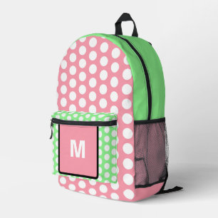 Monogram Pastel Pink Green White Polka Dots Bedruckter Rucksack