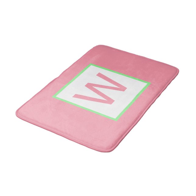Monogram Pastel Pink Minze Green Badematte (Schrägansicht)