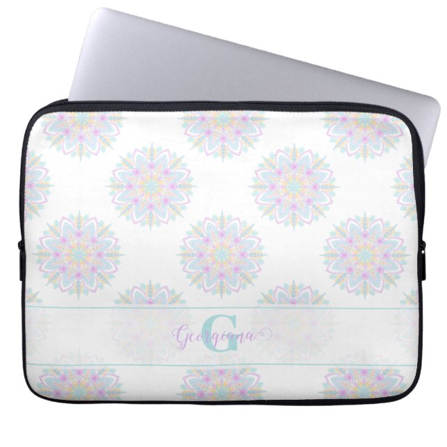 Monogram Pastel Rainbow Sundae Polka Dot Mandala Laptopschutzhülle (Vorderseite)
