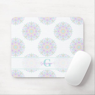 Monogram Pastel Rainbow Sundae Polka Dot Mandala Mousepad