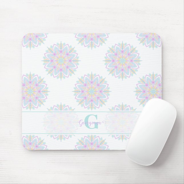 Monogram Pastel Rainbow Sundae Polka Dot Mandala Mousepad (Mit Mouse)