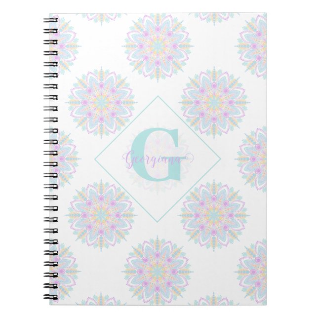 Monogram Pastel Rainbow Sundae Polka Dot Mandala Notizblock (Vorderseite)