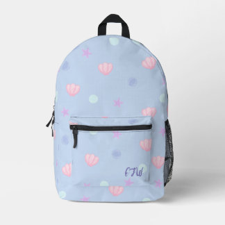 Monogram Pastel Seashells and Pearls in Periwinkle Bedruckter Rucksack
