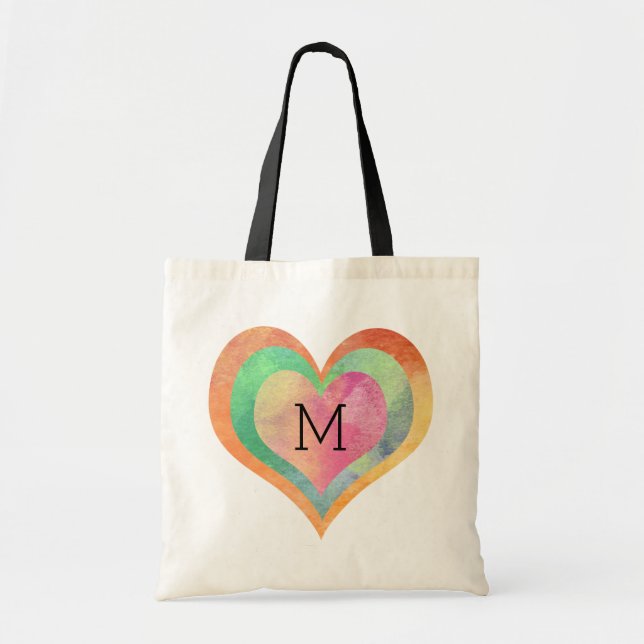 Monogram Pastel Watercolor Hearts Tragetasche (Vorne)