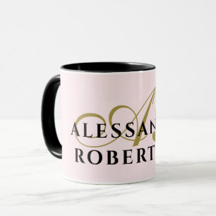 Monogram Pastell Pink Gold Schwarzer Name Minimali Tasse