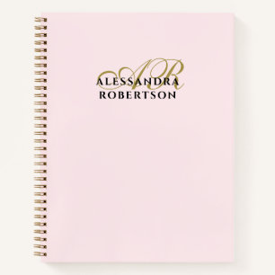 Monogram Pastell Rosa Gold Schwarz Minimalistisch  Notizbuch