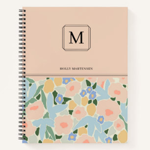 Monogram Pastell Rosa Hellblau Blumen Muster Nicht Notizbuch