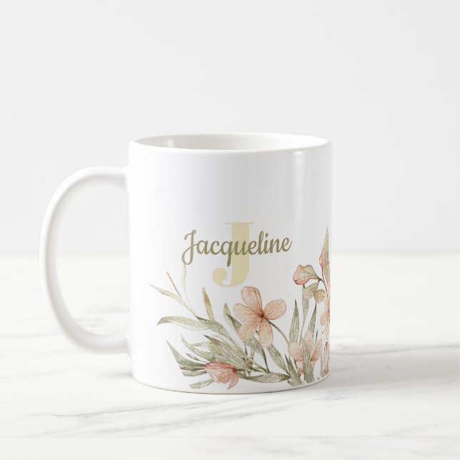 Monogram Pastellbaby Pink Sky Baby Blume Design Kaffeetasse (Links)