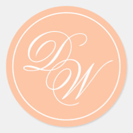 Monogram Peach 2 Initials Elegantes weißes Skript Runder Aufkleber