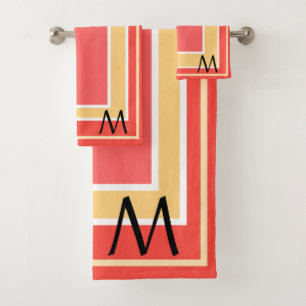 Monogram Peach Fruit Geometric Block Pattern Badhandtuch Set