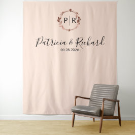 Monogram Peach Rose Gold Foil Wedding Background Wandteppich