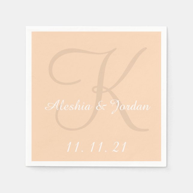 Monogram Peach Simple Color Wedding Paper Napkins Serviette (Vorderseite)