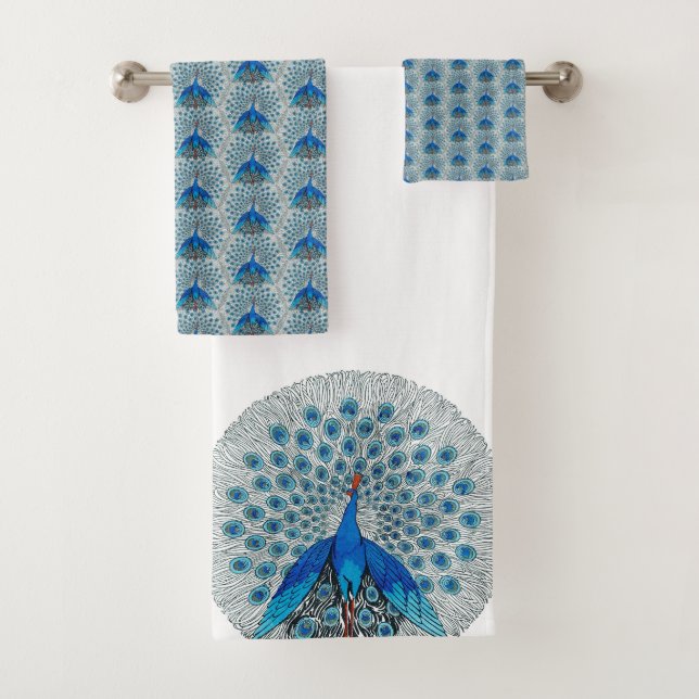 Monogram Peacock Aquamarin Blau-Weiß-Monogramm-Bec Badhandtuch Set (Insitu)
