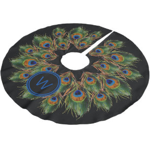 Monogram Peacock Feather Black Polyester Weihnachtsbaumdecke