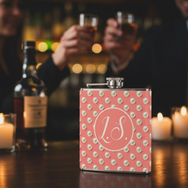 Monogram Pearl Accent Coral  Flachmann (Von Creator hochgeladen)