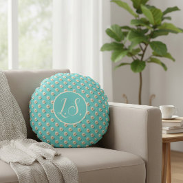 Monogram Pearl & Turquoise Round Pillow Rundes Kissen