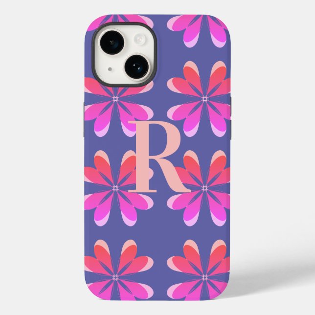 Monogram Periwinkle Retro Floral Muster Case-Mate iPhone Hülle (Rückseite)