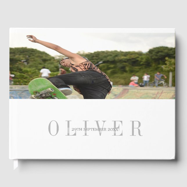 Monogram Personal FotoModern Bar Mitzvah Gästebuch (Vorderseite)