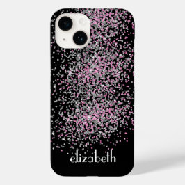 Monogram personalisieren Schwarz-Rosa-Silver-Glitz Case-Mate iPhone 14 Hülle