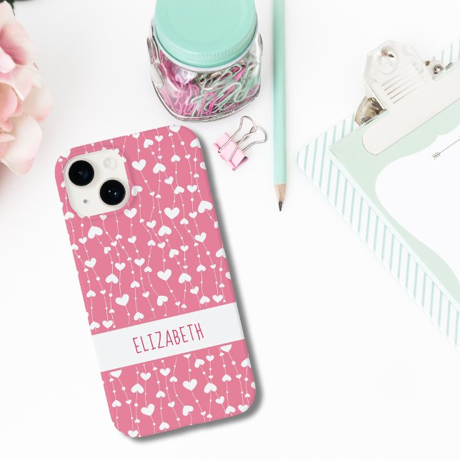Monogram personalisieren Sie die Pink White Hearly Case-Mate iPhone Hülle (Monogrammed Name Pink White Hearts iPhone case)