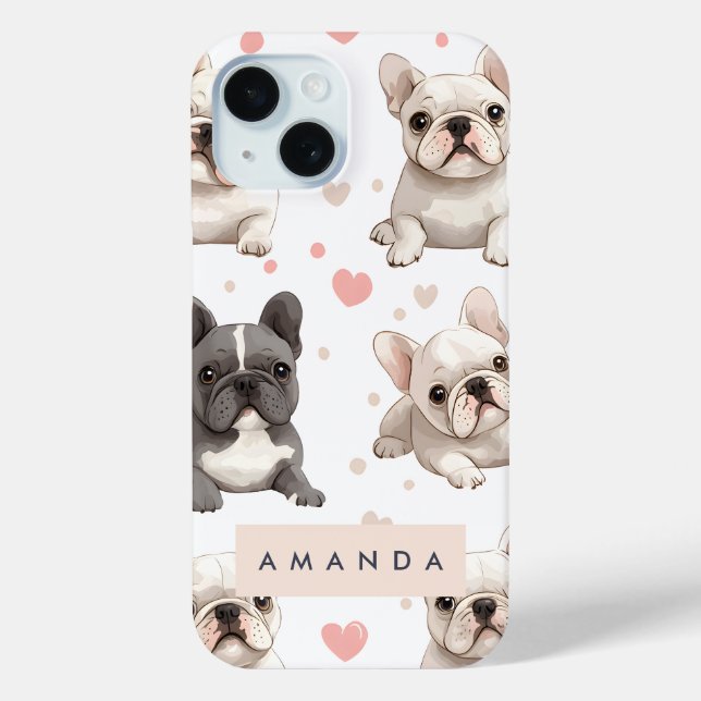 Monogram Personalisiert Adorable French Bulldog Case-Mate iPhone Hülle (Rückseite)
