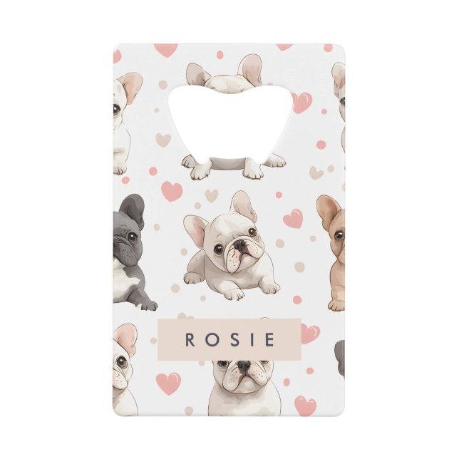 Monogram Personalisiert Adorable French Bulldog Geldbeutel Flaschenöffner (Vorderseite)