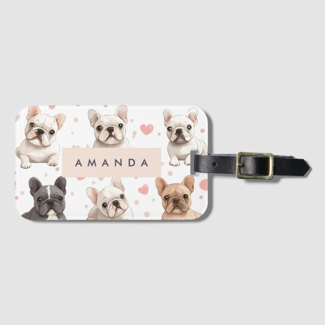Monogram Personalisiert Adorable French Bulldog Gepäckanhänger (Vorderseite (Horizontal))